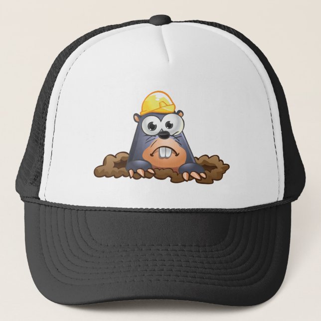 Cute Mole Digging Cartoon Trucker Hat (Front)