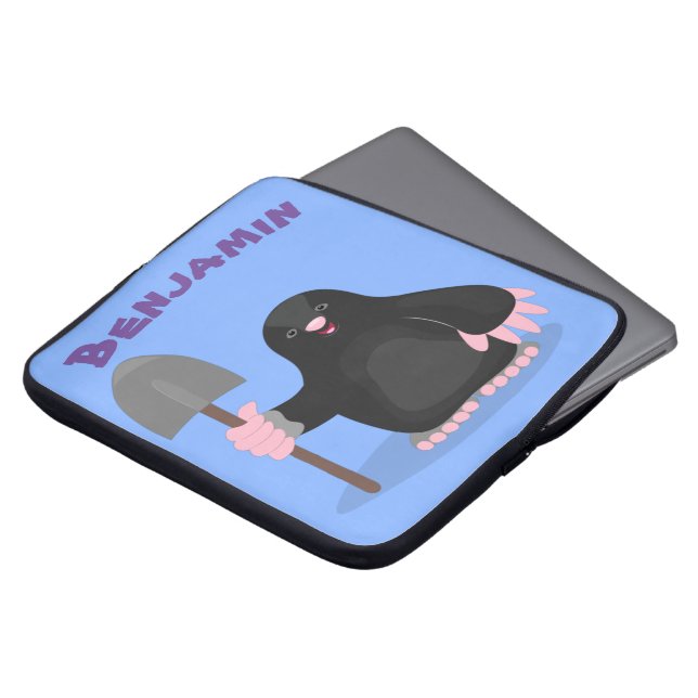 Cute mole with shovel cartoon laptop sleeve (Front Top)