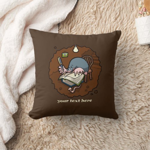 Cute Mole Writer Custom Text Busy Writing Cartoon Throw Pillow