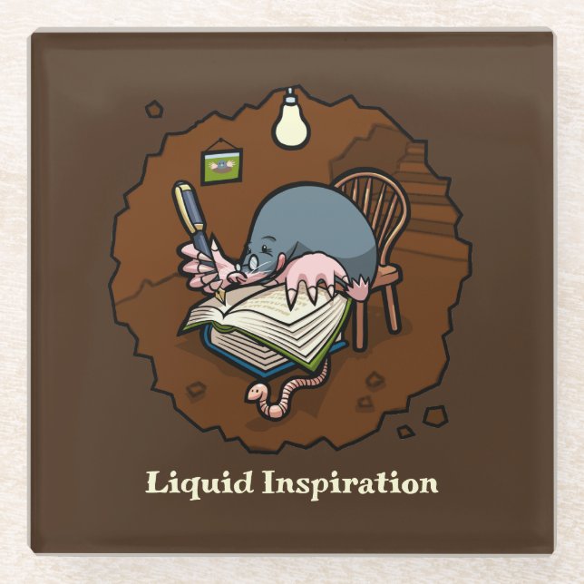 Cute Mole Writer Liquid Inspiration Burrow Cartoon Glass Coaster (Front)