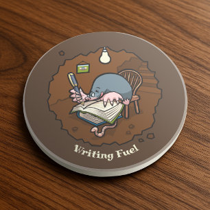 Cute Mole Writing Fuel Mole In His Hole Cartoon Coaster