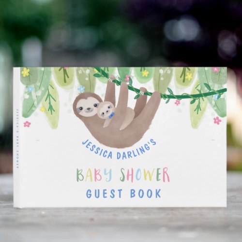 Cute Mom and Baby Boy Sloth Guest Book