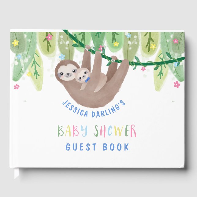 Cute Mom and Baby Boy Sloth Guest Book (Front)