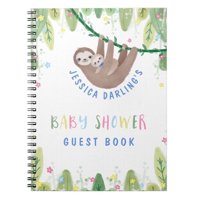 Cute Mom and Baby Boy Sloth Guest Book (Front)