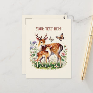 Cute Mom and baby deer add your message  Postcard