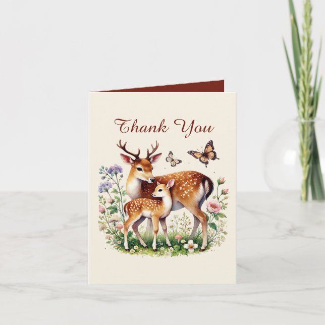 Cute Mom and baby deer add your message  Thank You Card (Front)