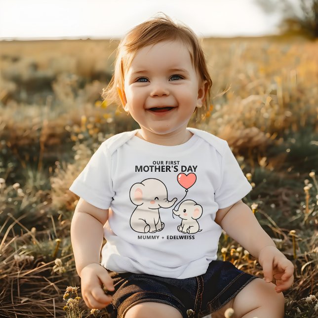 Cute Mom and Baby Elephant First Mother's Day Baby Bodysuit (Creator Uploaded)