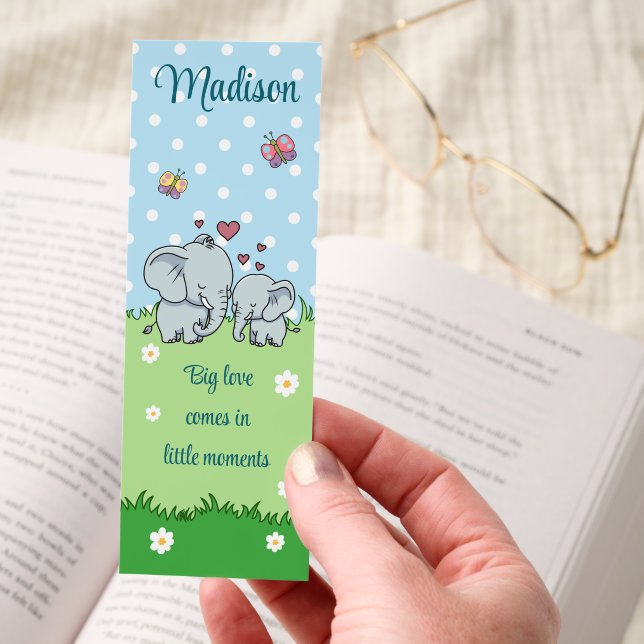 Cute Mom and Baby Elephant, Personalized  Bookmarks (Hand)