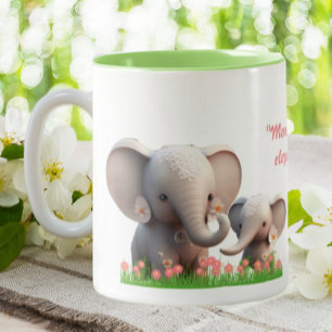 Cute Mom and Baby Elephant Personalized Two-Tone Coffee Mug