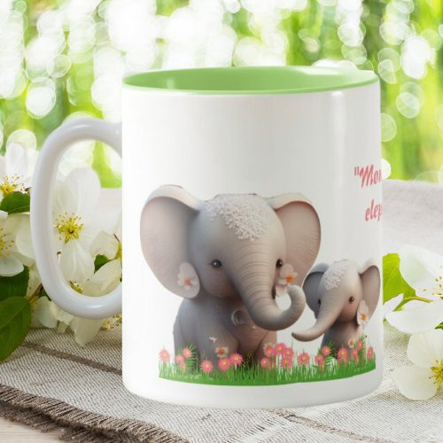 Cute Mom and Baby Elephant Personalized  Two_Tone Coffee Mug