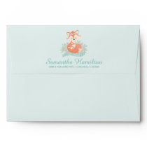 Cute Mom and Baby Fox Blue Shower Invitation Envelope