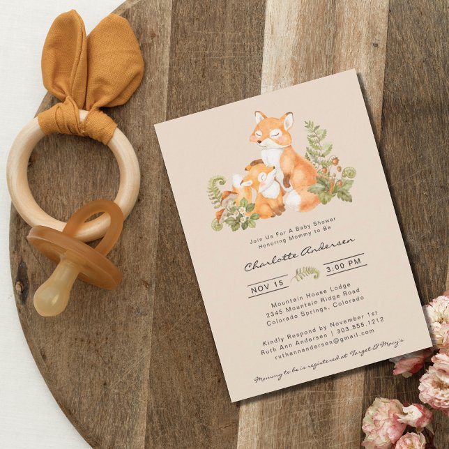 Cute Mom and Baby Fox Woodland Baby Shower Invitation (Creator Uploaded)