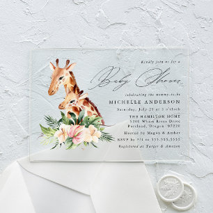 Cute Mom and Baby Giraffe Baby Shower Acrylic Invitations