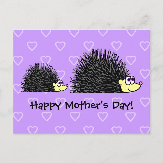 Cute Mom and Baby Hedgehog Mother's Day Postcard (Front)