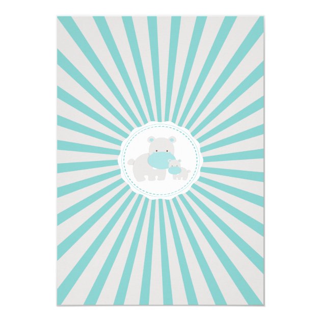 Cute Mom And Baby Hippo Boys Baby Shower Invitation