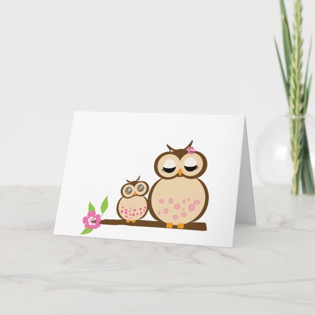 Cute mom and baby owl card (Front)