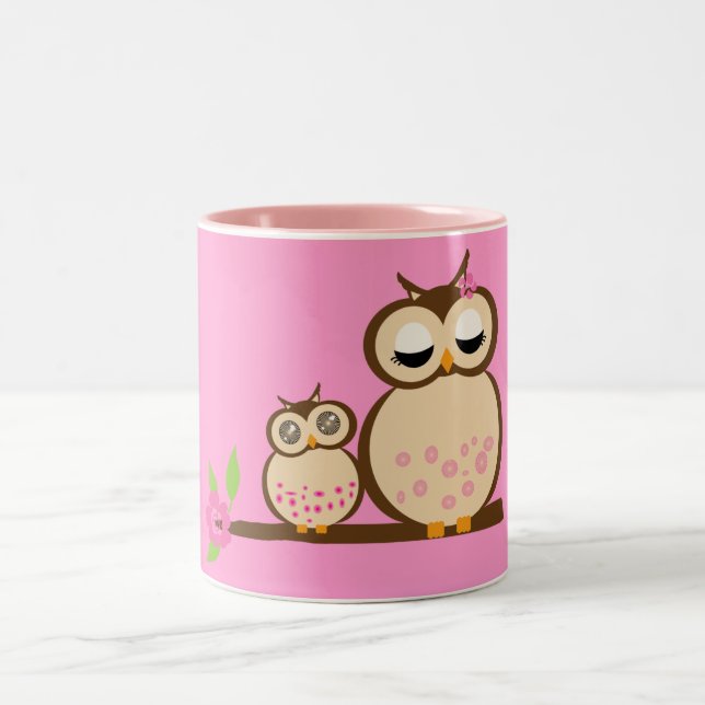 Cute mom and baby owl mugs (Center)