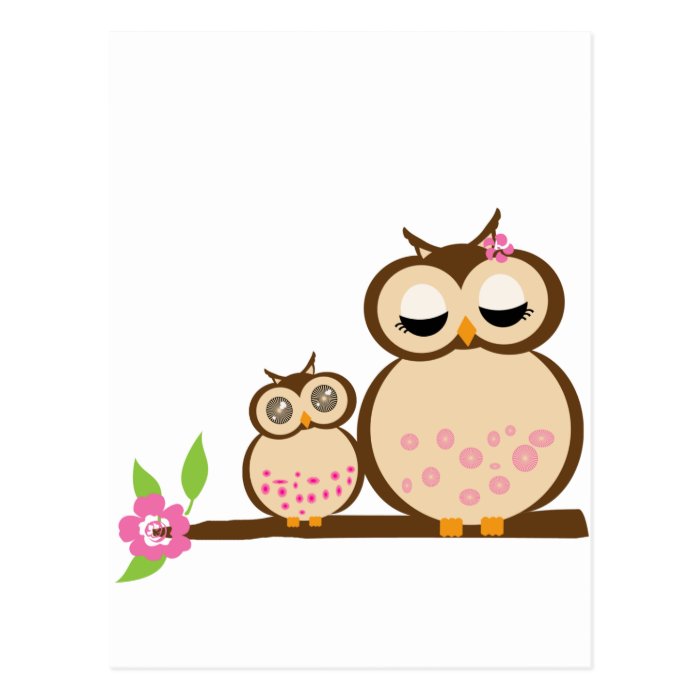 Cute mom and baby owl post cards