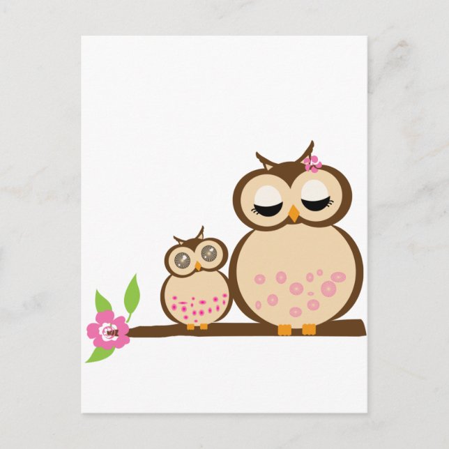 Cute mom and baby owl postcard (Front)