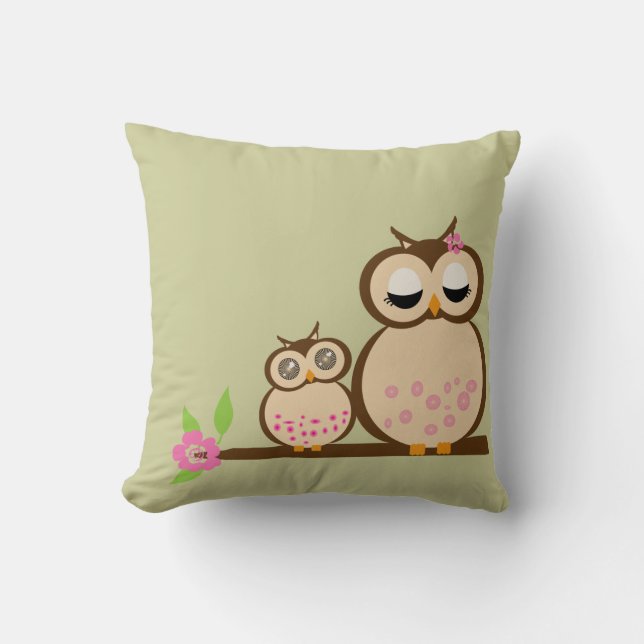 Cute Mom and baby owl Throw Pillow (Front)