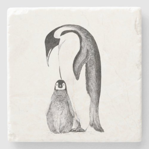 Cute Mom and Baby Penguin Love  Stone Coaster