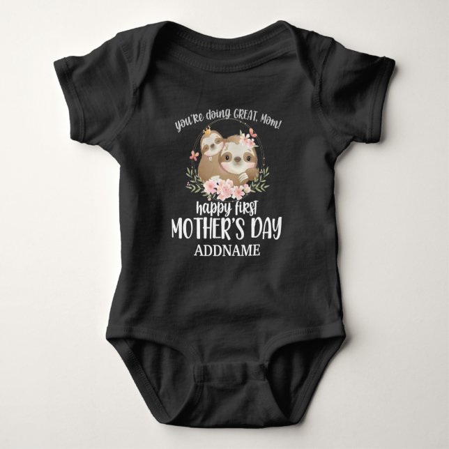 Cute Mom and Baby Sloths - Happy 1st Mothers Day Bodysuit (Front)