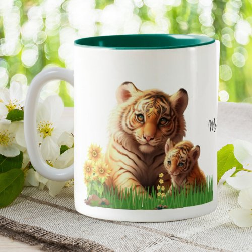 Cute Mom and Baby Tiger Personalized Two_Tone Coffee Mug