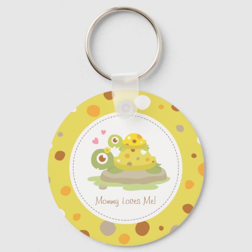 Cute Mom and Baby Turtle Mommy Loves Me Keychain