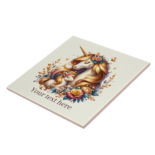 Cute Mom and baby unicorn  Ceramic Tile (Side)