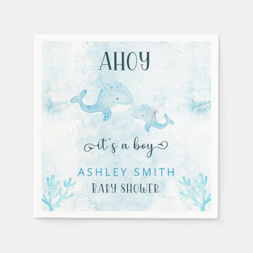 Cute Mom and baby whale Ahoy Boy baby shower  Napkins