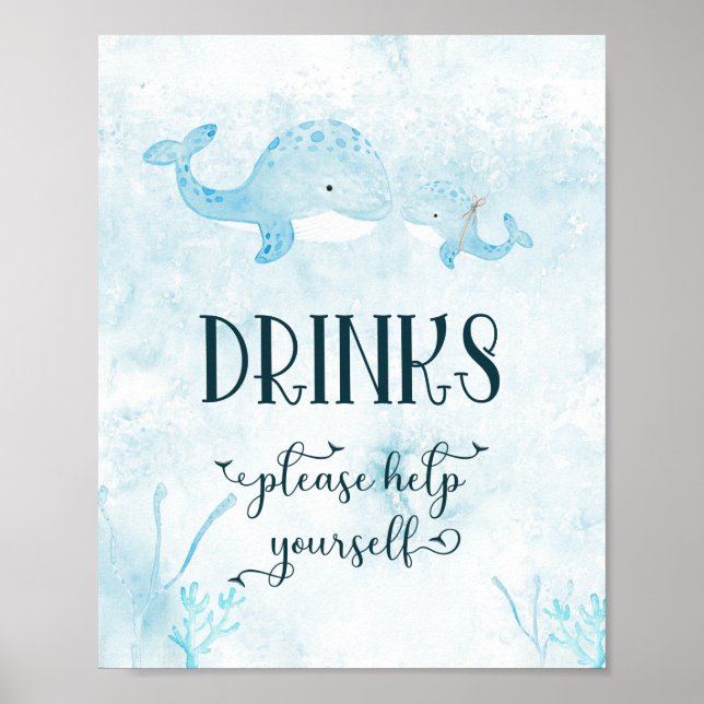 Cute Mom and Baby Whale Drinks Poster (Front)
