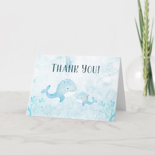 Cute Mom and Baby Whale Under the Sea baby shower  Thank You Card