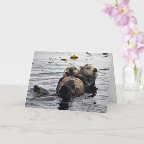 Cute Mom and Pup Sea Otters Card