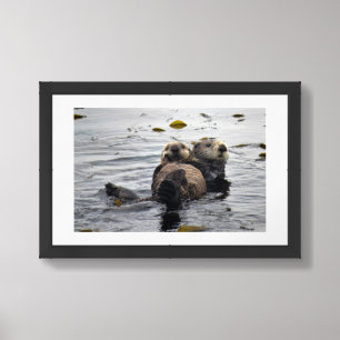 Cute Mom and Pup Sea Otters Framed Art