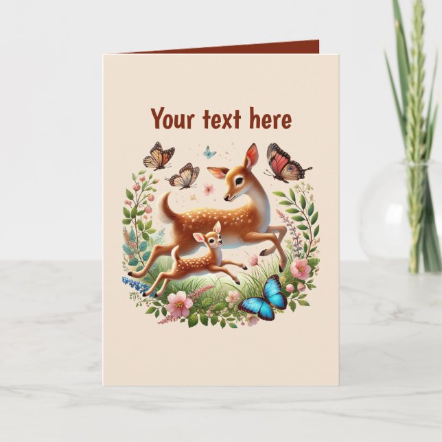 Cute Mom baby deer customizable  Card (Front)