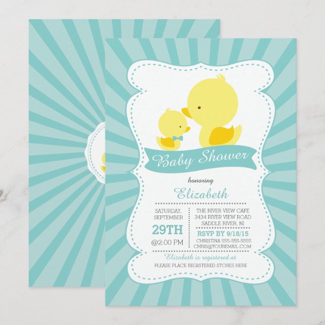 Cute Mom Baby Ducks Neutral Boys Baby Shower Invitation (Front/Back)