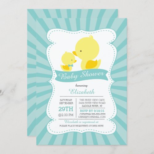 Cute Mom Baby Ducks Neutral Boys Baby Shower Invitation
