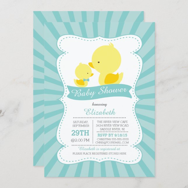 Cute Mom Baby Ducks Neutral Boys Baby Shower Invitation (Front/Back)