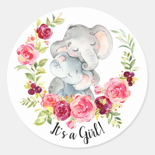 Cute Mom  Baby Elephant It a Girl Favor Sticker