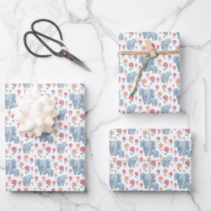 Cute Mom baby elephant tiled pattern Wrapping Paper Sheets