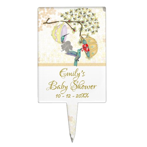 Cute Mom  Baby Floral Hummingbird Cake Topper