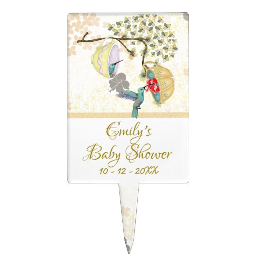 Cute Mom Baby Floral Hummingbird Cake Topper