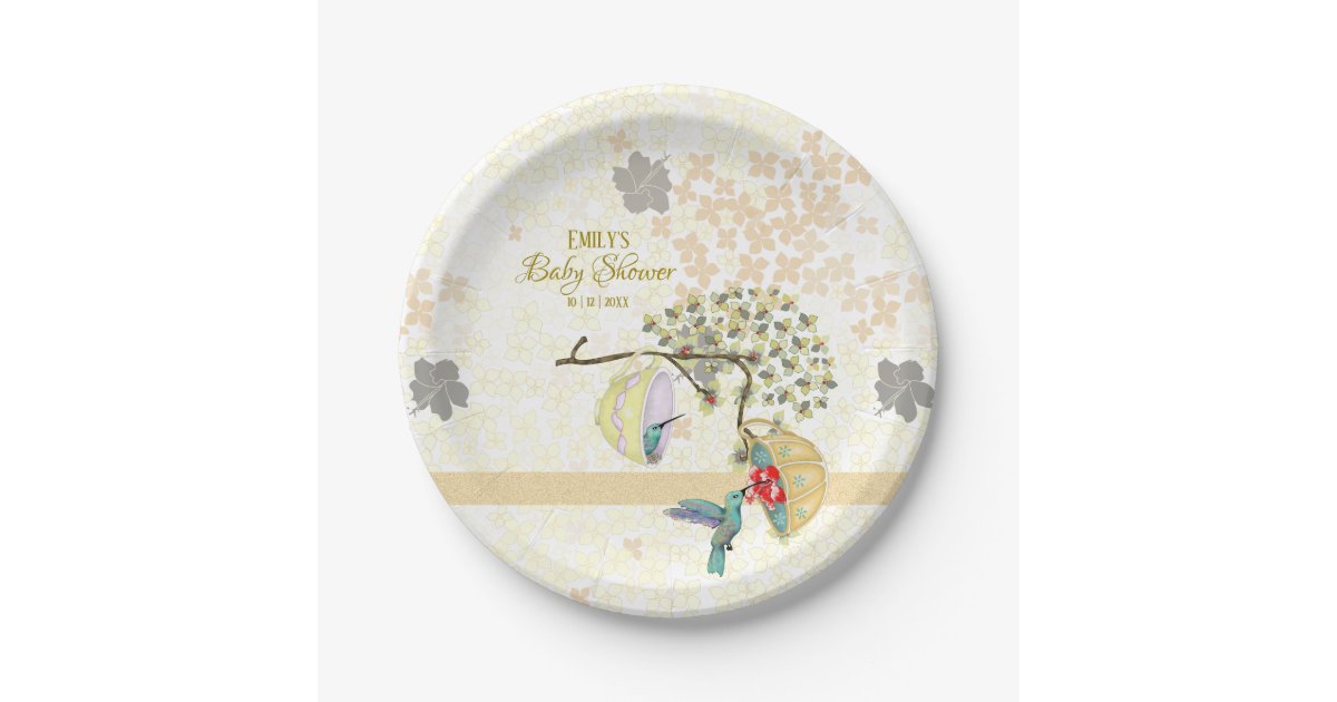 Download Cute Mom Baby Floral Hummingbird Paper Plate Zazzle Com