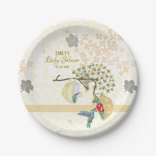 Cute Mom & Baby Floral Hummingbird Paper Plates
