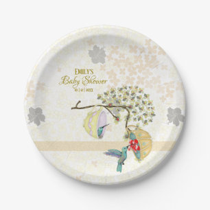 Cute Mom & Baby Floral Hummingbird Paper Plates