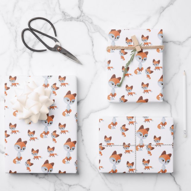 Cute Mom baby fox tiled unisex pattern Wrapping Paper Sheets (Front)