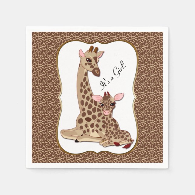 Cute Mom & Baby Giraffe Animal Theme Baby Shower Napkins (Front)