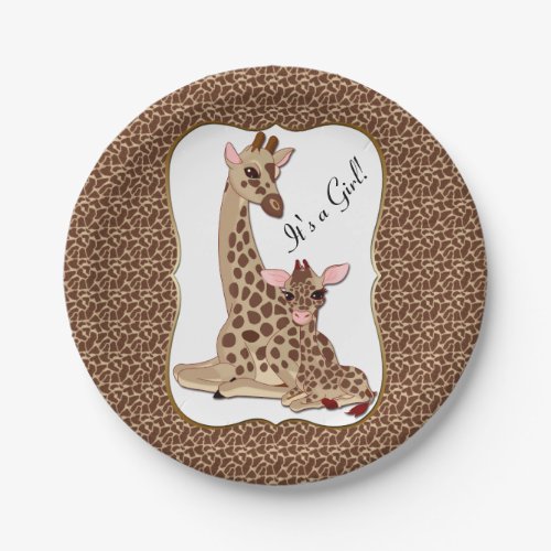 Cute Mom  Baby Giraffe Animal Theme Baby Shower Paper Plates