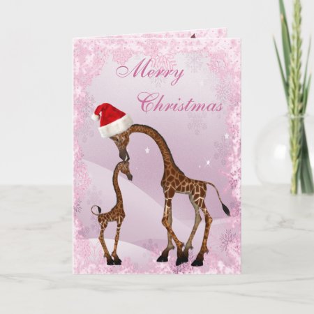Cute Mom & Baby Giraffe Christmas Card