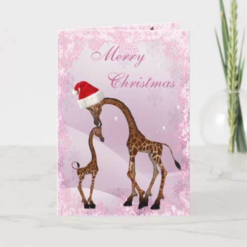 Cute Mom  Baby Giraffe Christmas Card